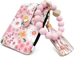 Boho Wristlet Wallet for Women with Keychain and Beaded Tassel  Stylish Clutch Purse for Keys, Cards, and Cash (Light Pink)