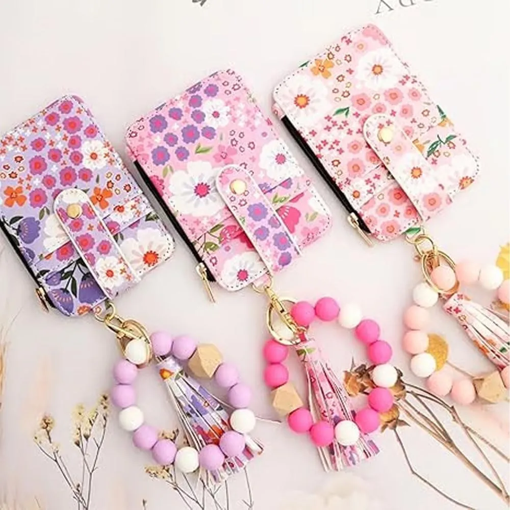 Boho Wristlet Wallet for Women with Keychain and Beaded Tassel  Stylish Clutch Purse for Keys, Cards, and Cash (Light Pink)