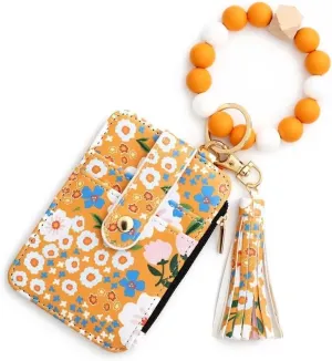Boho Wristlet Wallet for Women with Keychain and Beaded Tassel  Stylish Clutch Purse for Keys, Cards, and Cash (Yellow)