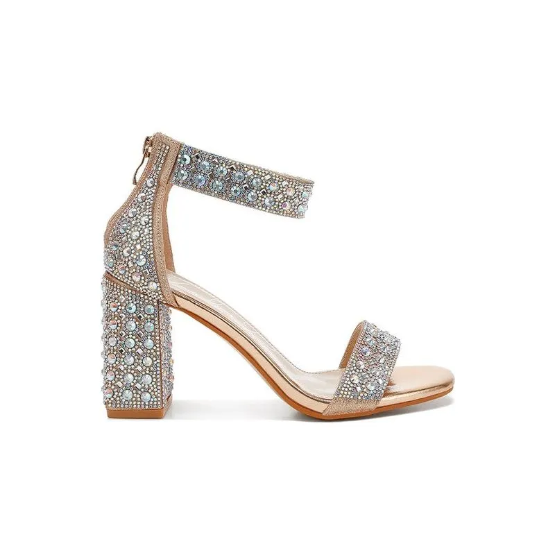 Cady Rhinestones And Sequins Block Sandals