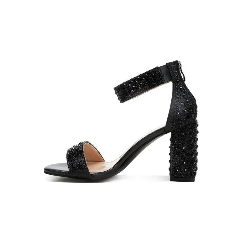 Cady Rhinestones And Sequins Block Sandals