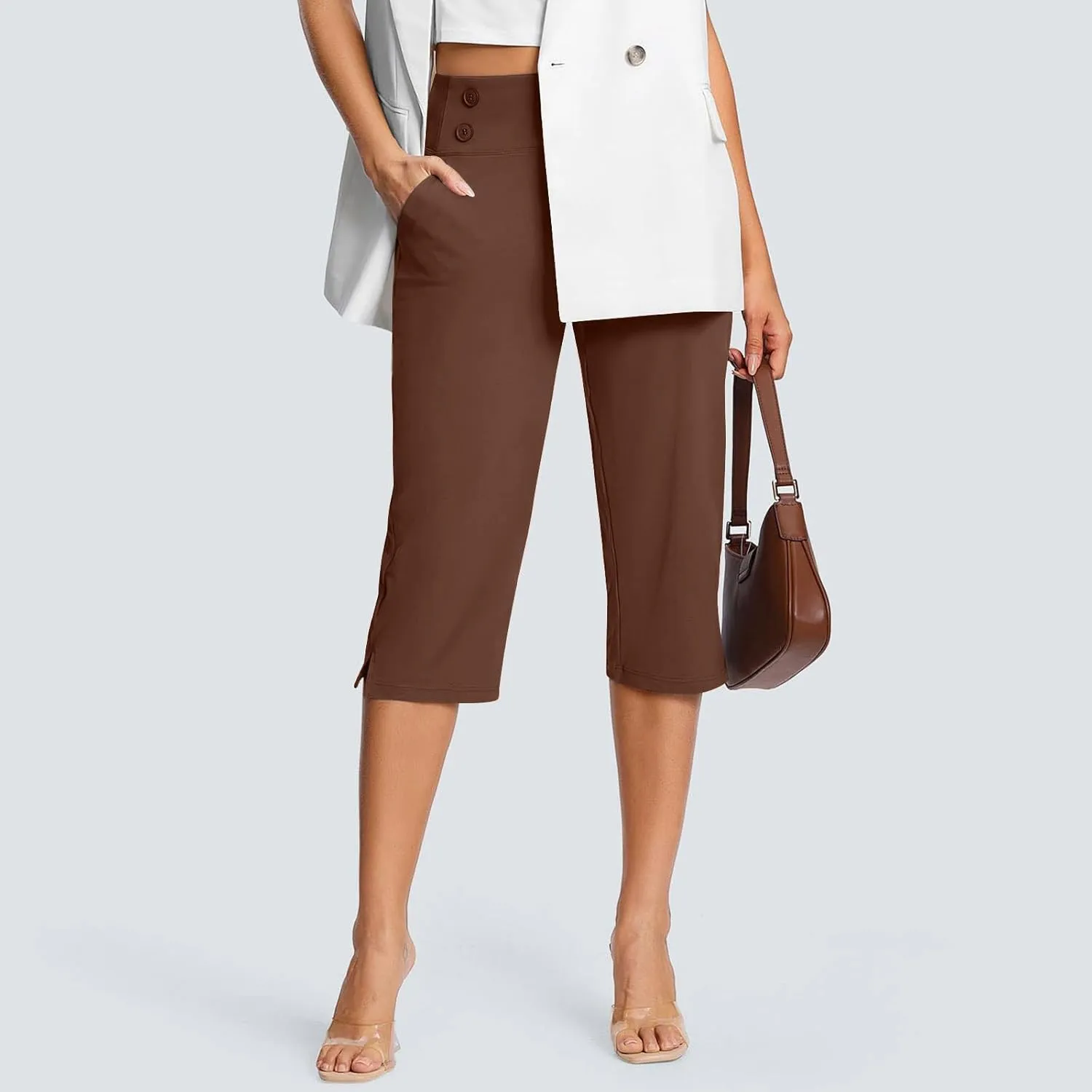 Capri Pants for Women High Waist Stretch Crop Work Casual Pant Summer Golf Capris Pants for Women with Pockets