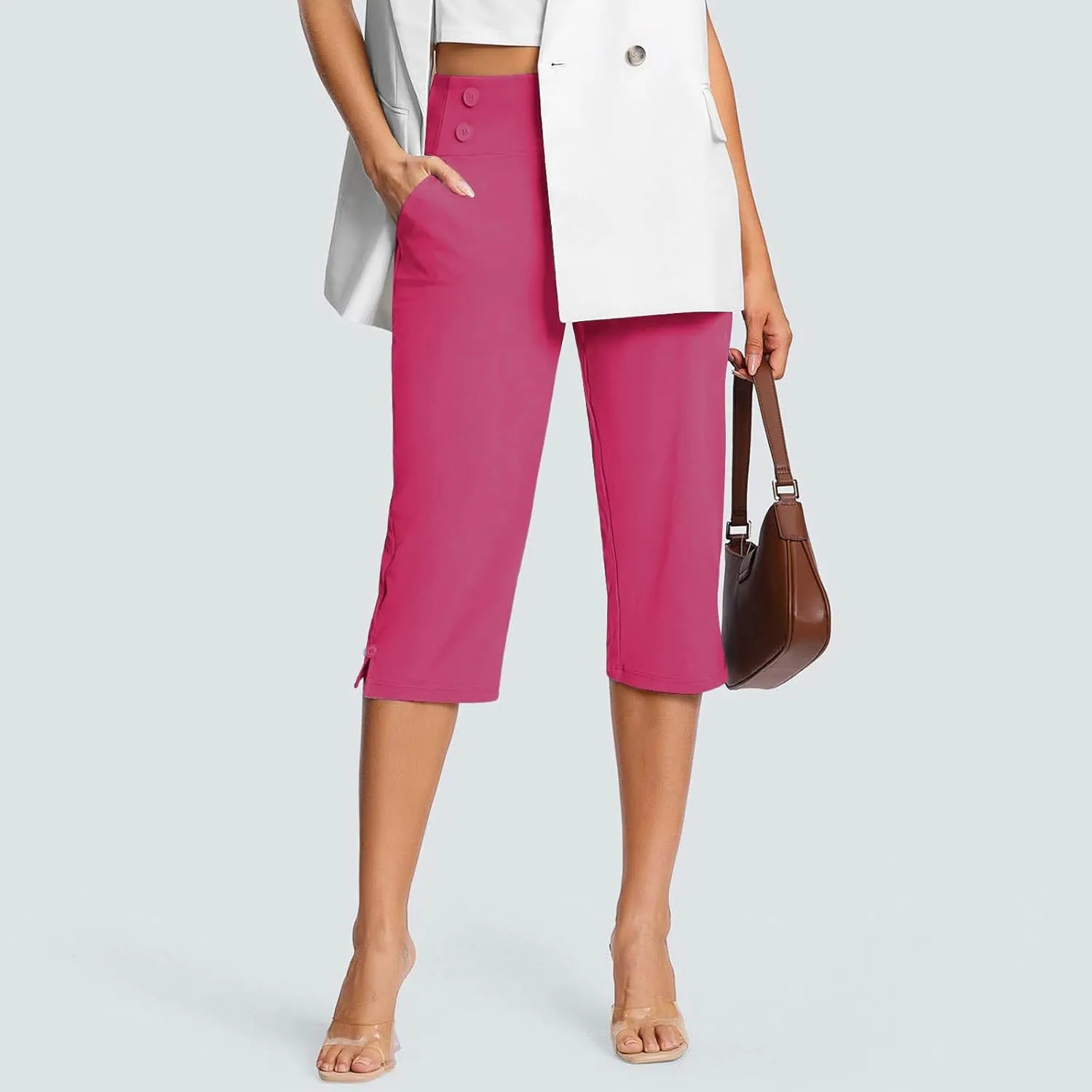 Capri Pants for Women High Waist Stretch Crop Work Casual Pant Summer Golf Capris Pants for Women with Pockets
