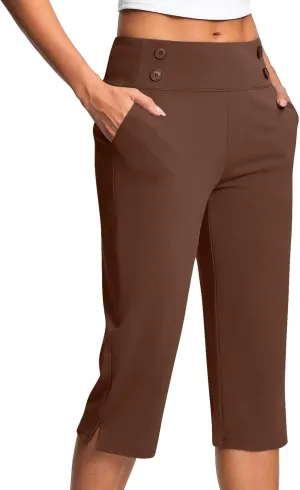 Capri Pants for Women High Waist Stretch Crop Work Casual Pant Summer Golf Capris Pants for Women with Pockets