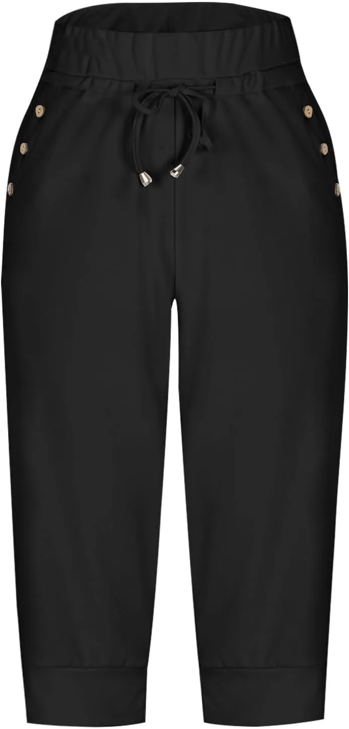 Capri Pants for Women High Waisted Drawstring Trousers Stretch Lightweight Hiking Pant Capri Joggers with Pockets