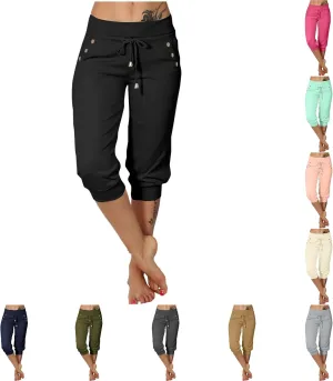 Capri Pants for Women High Waisted Drawstring Trousers Stretch Lightweight Hiking Pant Capri Joggers with Pockets