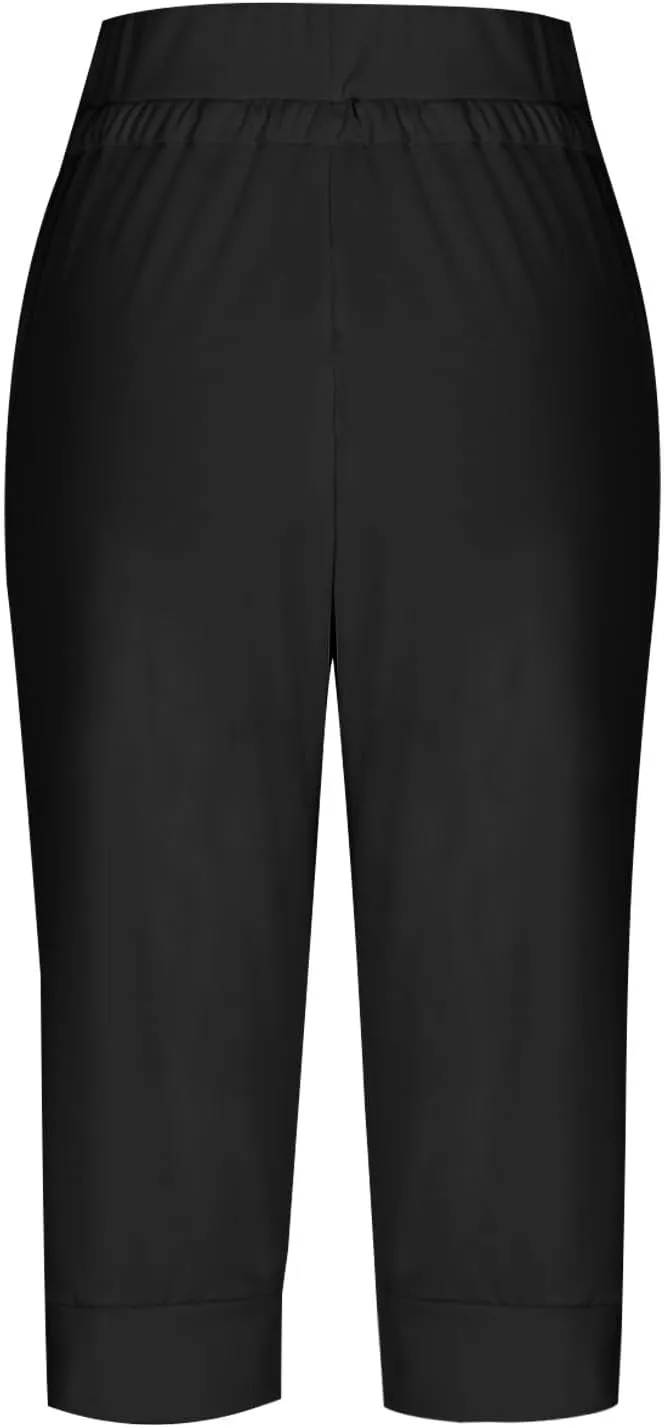 Capri Pants for Women High Waisted Drawstring Trousers Stretch Lightweight Hiking Pant Capri Joggers with Pockets