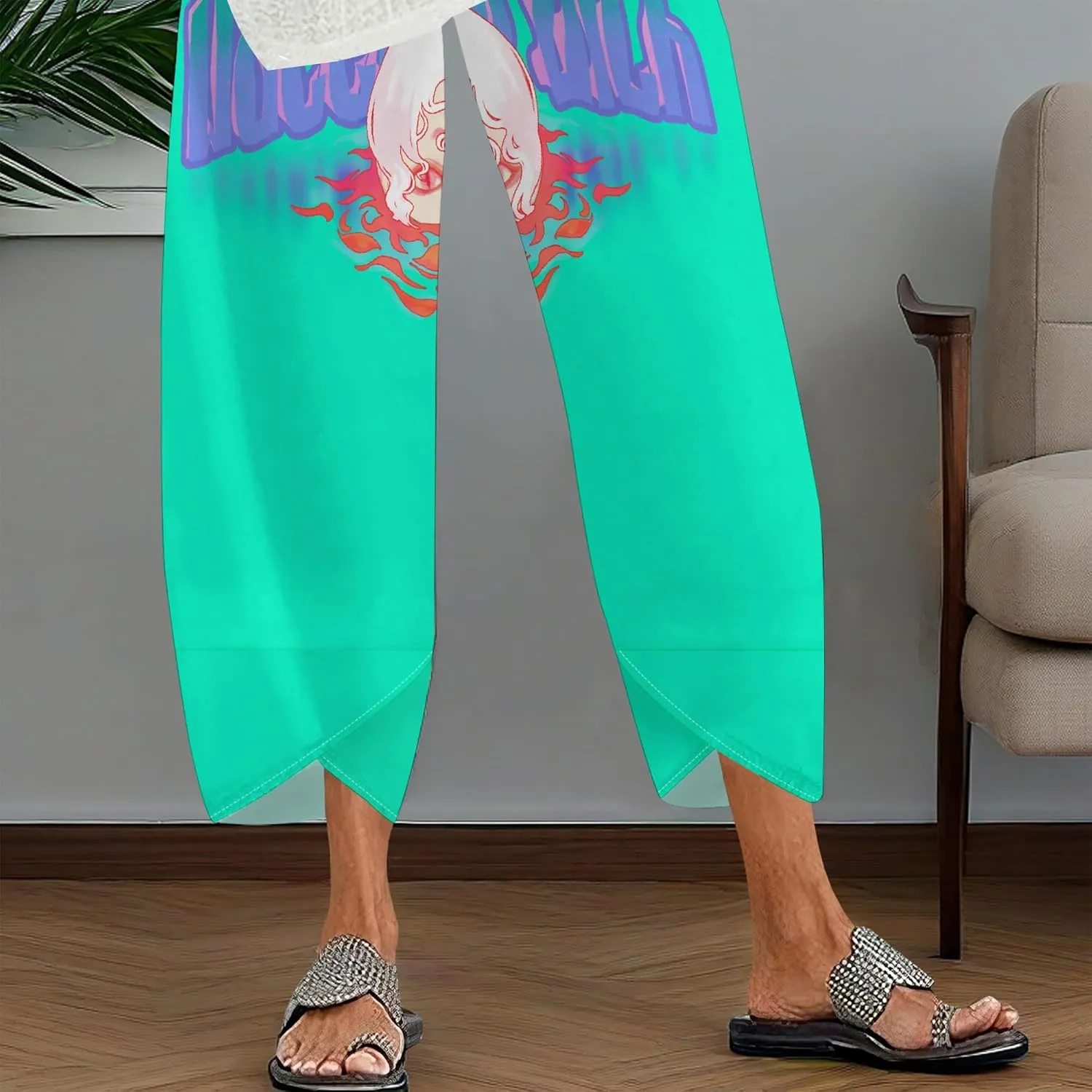 Capris Pants for Women 2025 Summer Art Print Baggy Elastic High Waist Cropped Trousers Loose Wide Leg Pallazzo Pant