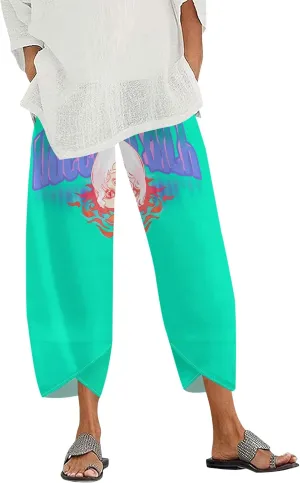 Capris Pants for Women 2025 Summer Art Print Baggy Elastic High Waist Cropped Trousers Loose Wide Leg Pallazzo Pant