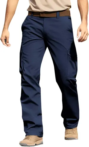 Cargo Pants for Men Casual Button Elastic Waist Chino Pants Relaxed Fit Carpenter Hiking Work Pants with Pockets