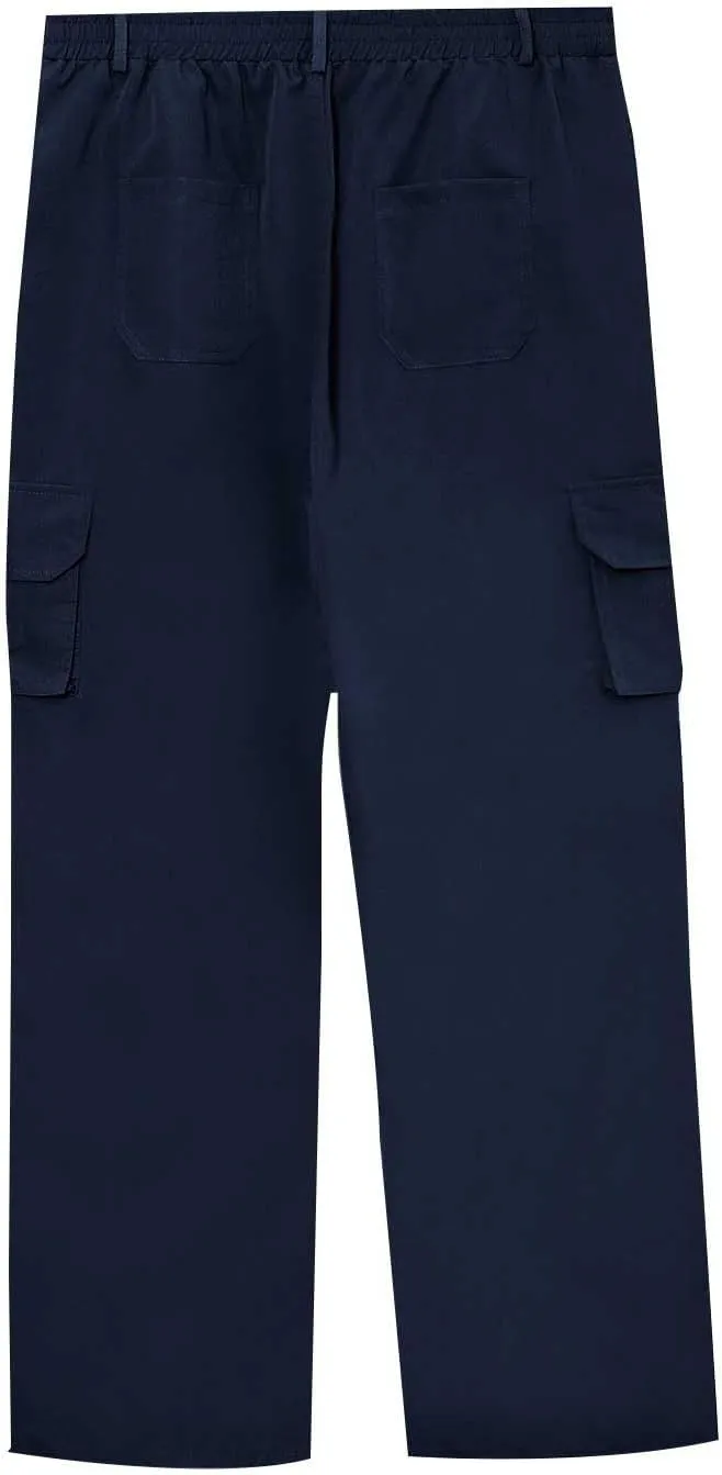 Cargo Pants for Men Casual Button Elastic Waist Chino Pants Relaxed Fit Carpenter Hiking Work Pants with Pockets