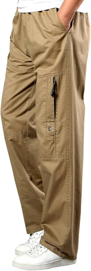 Cargo Pants for Men,Men's Fleece Lined Sweatpants Open Bottom Straight Leg Loose Fit Baggy Athletic Jogger Pants