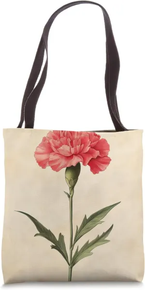 Carnation Floral Vintage Scientific Illustration Flower Tote Bag