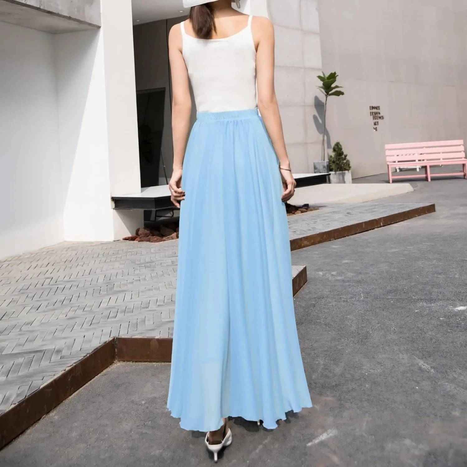 Chiffon Maxi Skirt for Women Summer Flowy Long Skirts Floor Length High Waisted Pleated Skirt Vintage Tea Party Dresses 2025