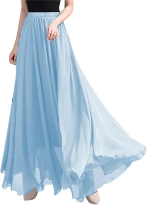Chiffon Maxi Skirt for Women Summer Flowy Long Skirts Floor Length High Waisted Pleated Skirt Vintage Tea Party Dresses 2025