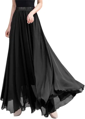 Chiffon Maxi Skirt for Women Summer Flowy Long Skirts Floor Length High Waisted Pleated Skirt Vintage Tea Party Dresses 2025