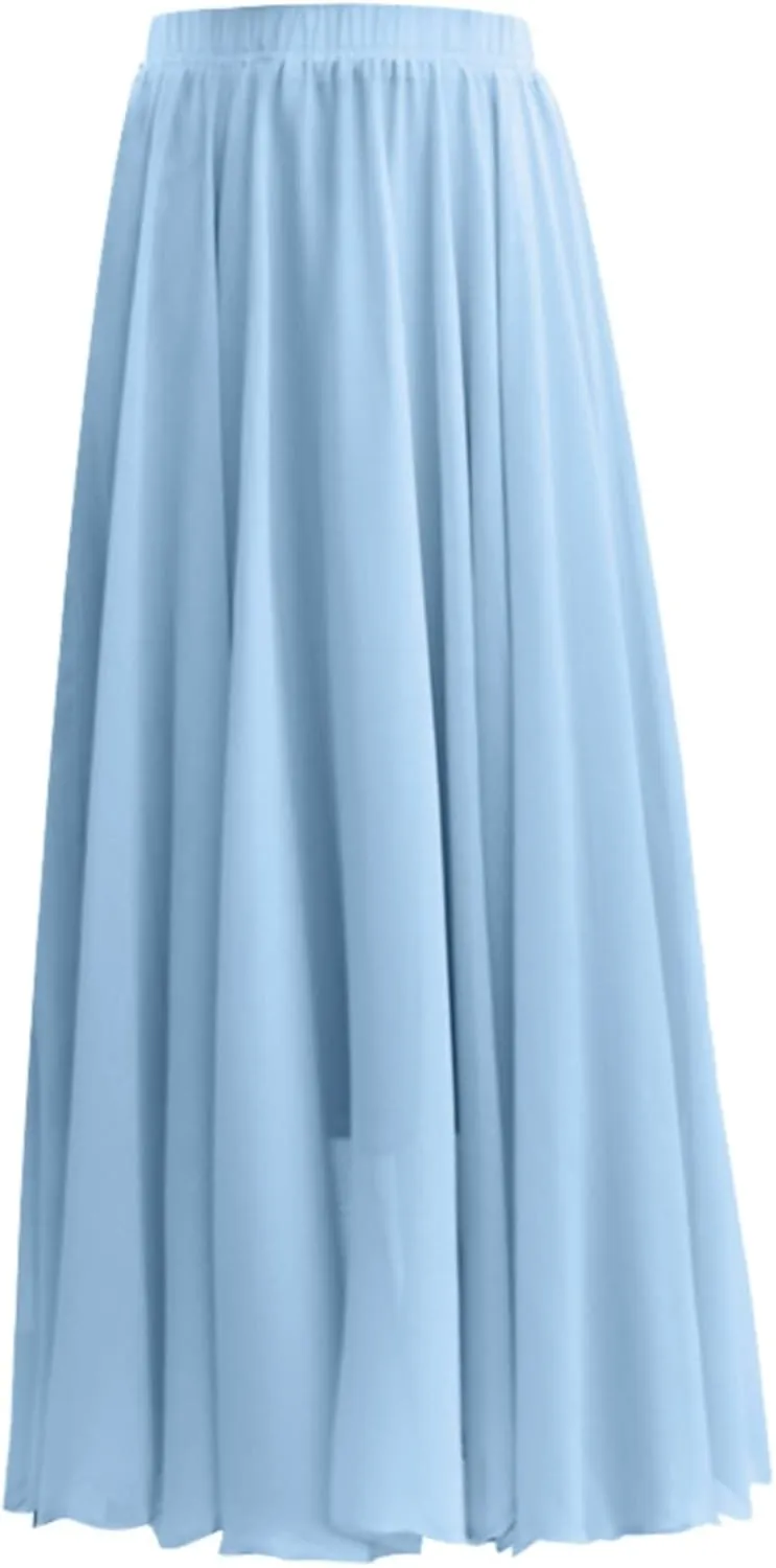 Chiffon Maxi Skirt for Women Summer Flowy Long Skirts Floor Length High Waisted Pleated Skirt Vintage Tea Party Dresses 2025