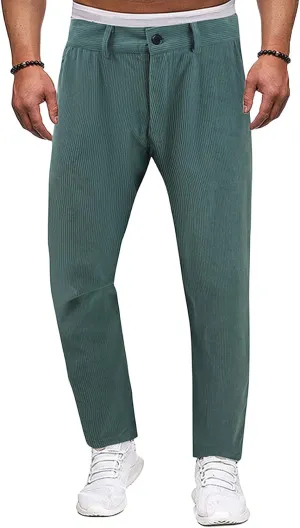 Classic Fit Stretch Corduroy Pants for Men Causal Relaxed Fit Tapered Sweatpants Athletic Slim Fit Straight-Leg
