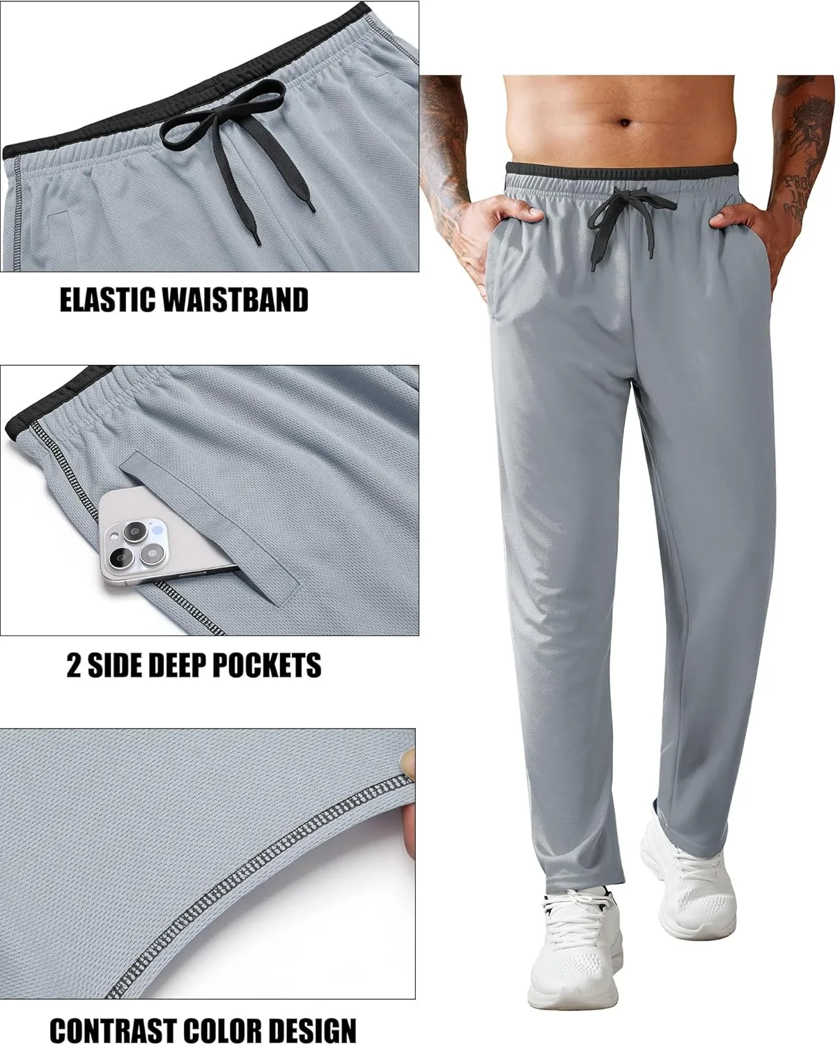 COOFANDY Mens Athletic Workout Pants Open Bottom Sweatpants Mesh Gym Pants for Runnning, Training,Casual