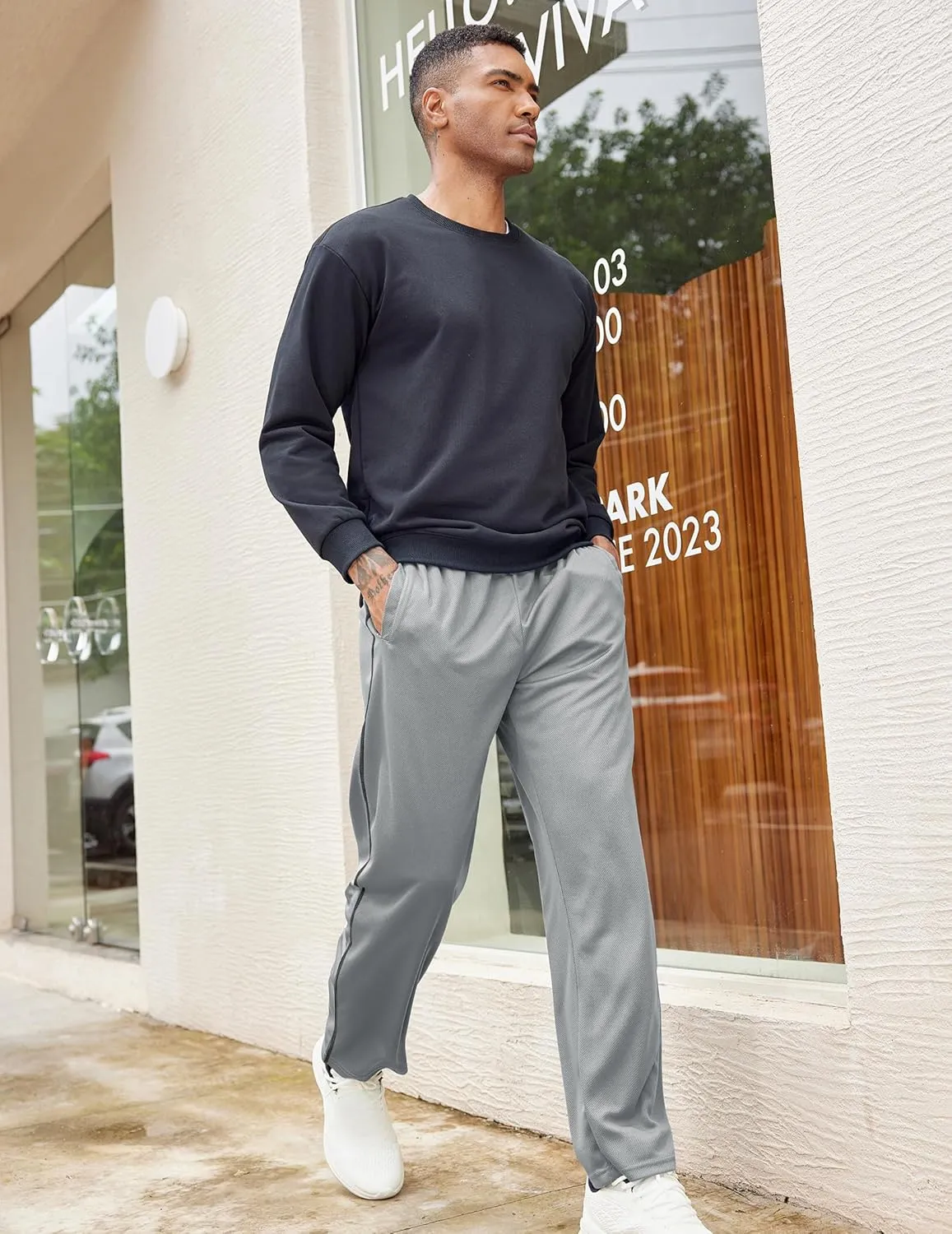 COOFANDY Mens Athletic Workout Pants Open Bottom Sweatpants Mesh Gym Pants for Runnning, Training,Casual