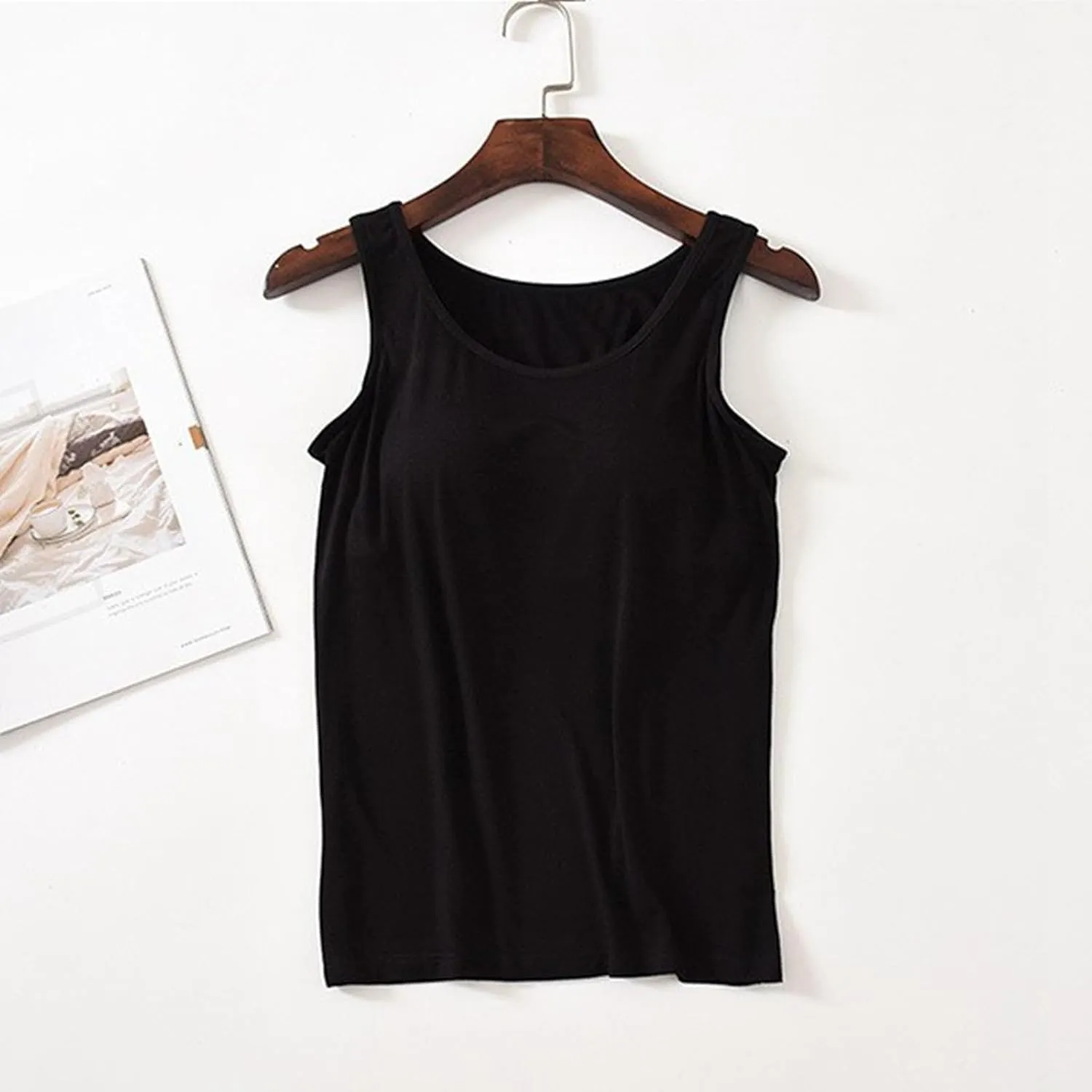cooki Tank Top with Built in Bra for Women Summer Casual Cotton Padded No Underwire Push up Shelf Bras Workout Camisole