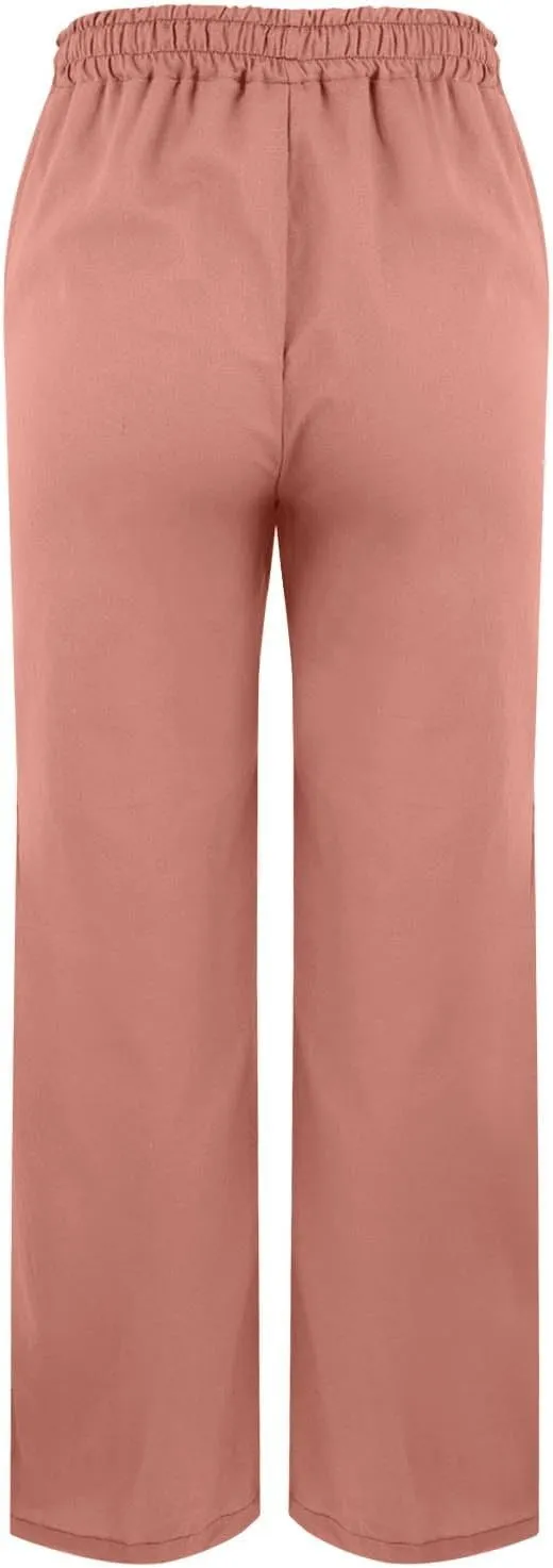 Cottin Linen Womens High Waist Casual Pants Relax Fit Drawstring Elastic Waist with Pockets Leg Lounge Summer Outfits