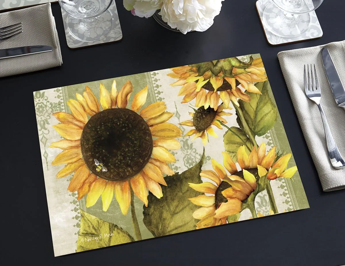 Counterart Sunflowers in Bloom 24 Pack Reusable Premium Paper Placemats in Resealable Bag Manufactured in The USA