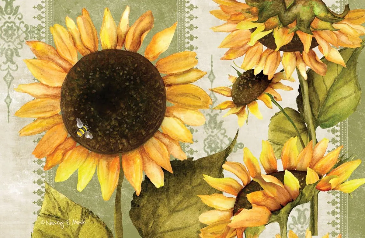 Counterart Sunflowers in Bloom 24 Pack Reusable Premium Paper Placemats in Resealable Bag Manufactured in The USA