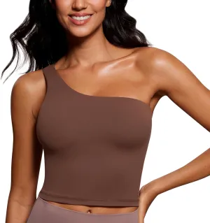 CRZ YOGA Butterluxe One Strap Longline Sports Bra for Women - Asymmetrical Yoga Crop Padded Workout Tanks