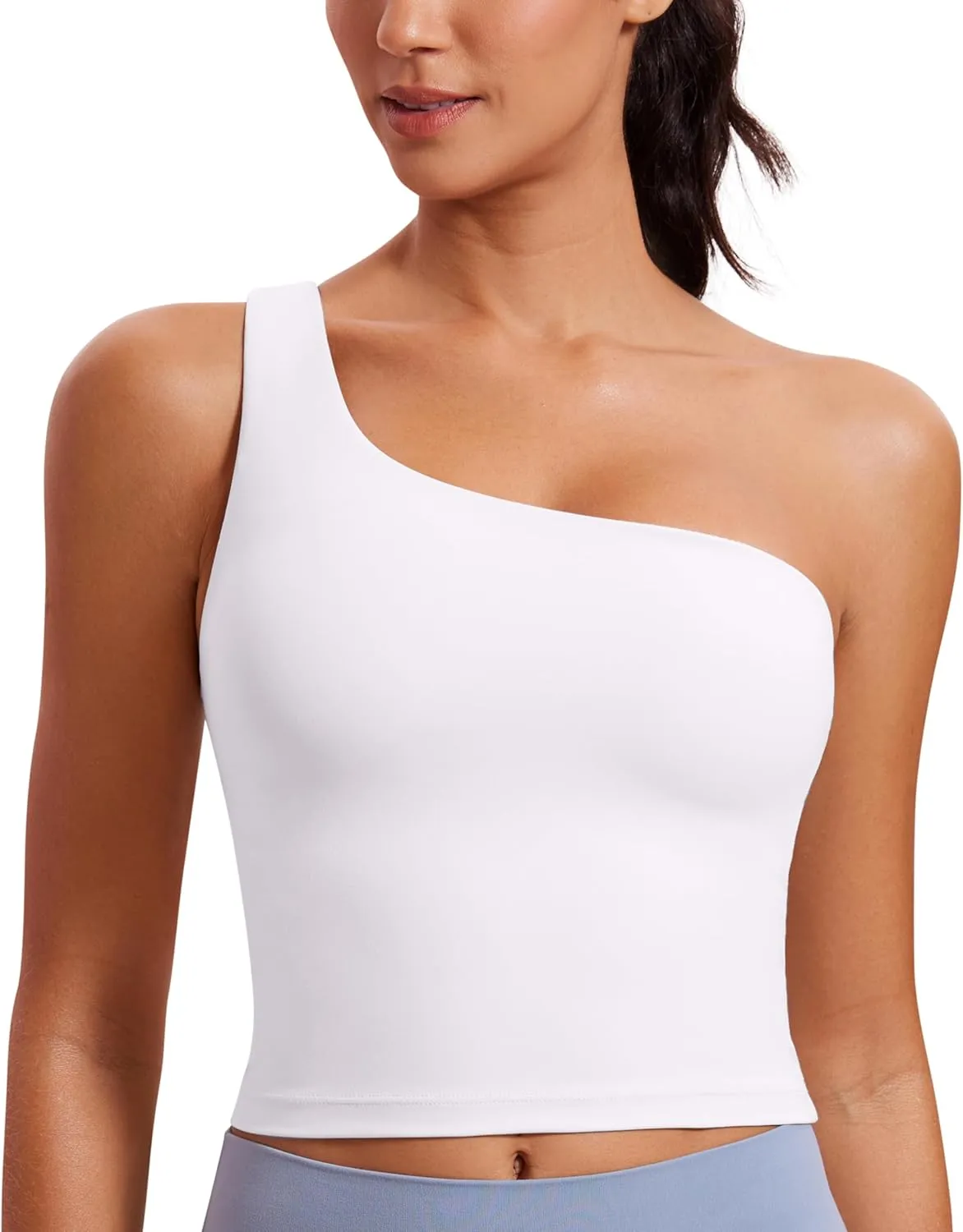 CRZ YOGA Butterluxe One Strap Longline Sports Bra for Women - Asymmetrical Yoga Crop Padded Workout Tanks