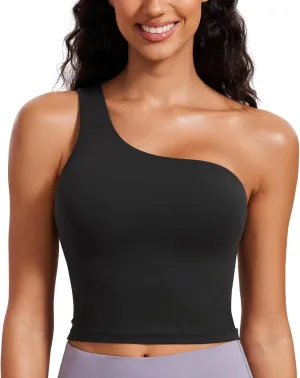 CRZ YOGA Butterluxe One Strap Longline Sports Bra for Women - Asymmetrical Yoga Crop Padded Workout Tanks