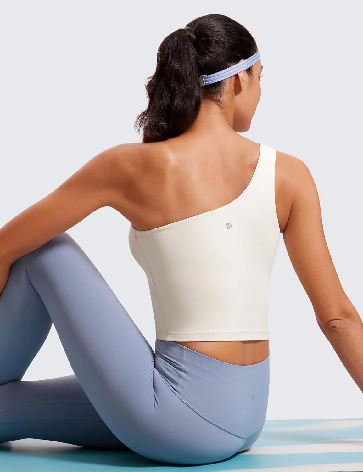 CRZ YOGA Butterluxe One Strap Longline Sports Bra for Women - Asymmetrical Yoga Crop Padded Workout Tanks