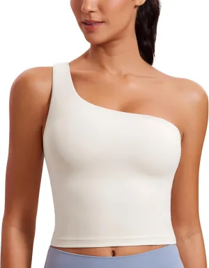 CRZ YOGA Butterluxe One Strap Longline Sports Bra for Women - Asymmetrical Yoga Crop Padded Workout Tanks