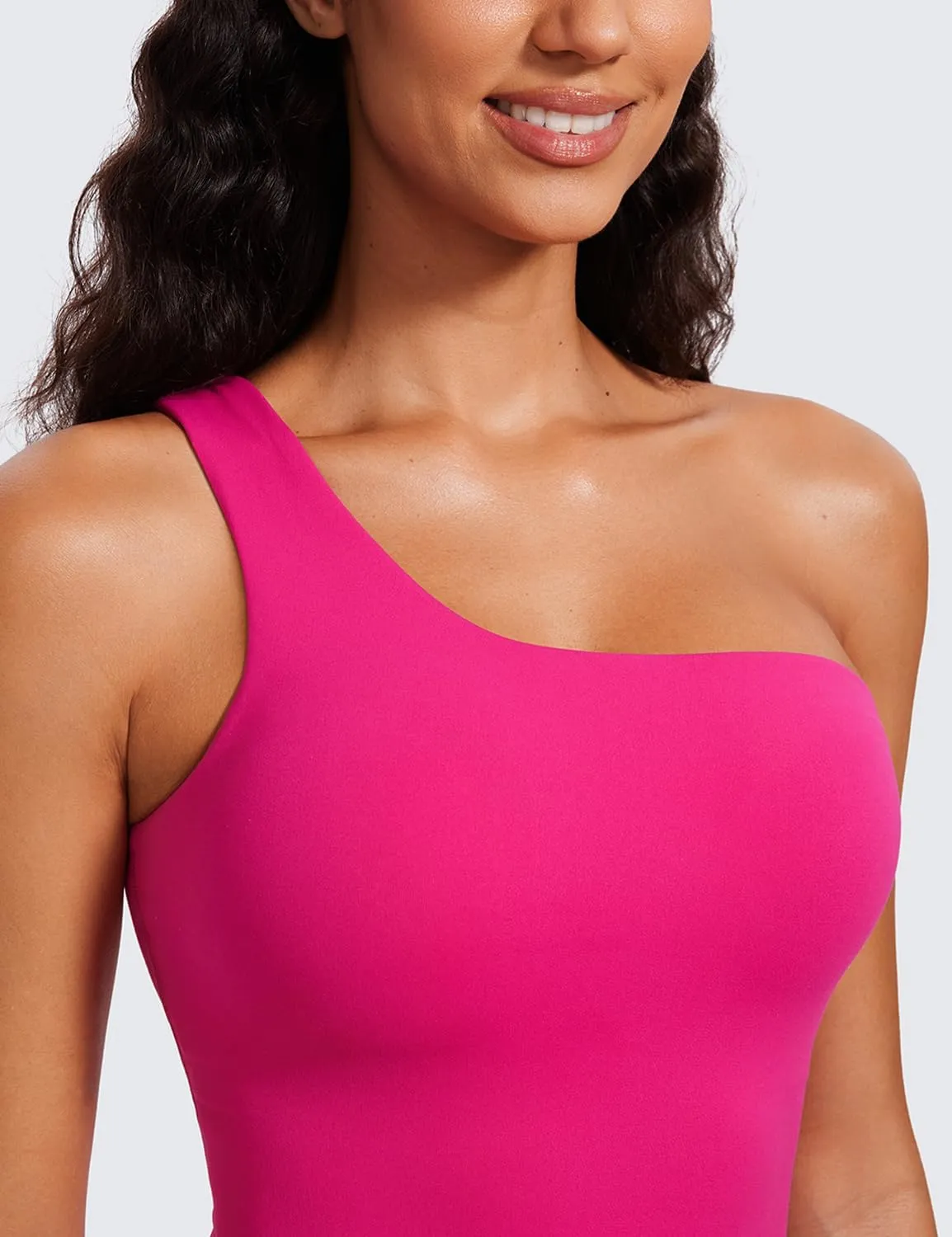 CRZ YOGA Butterluxe One Strap Longline Sports Bra for Women - Asymmetrical Yoga Crop Padded Workout Tanks