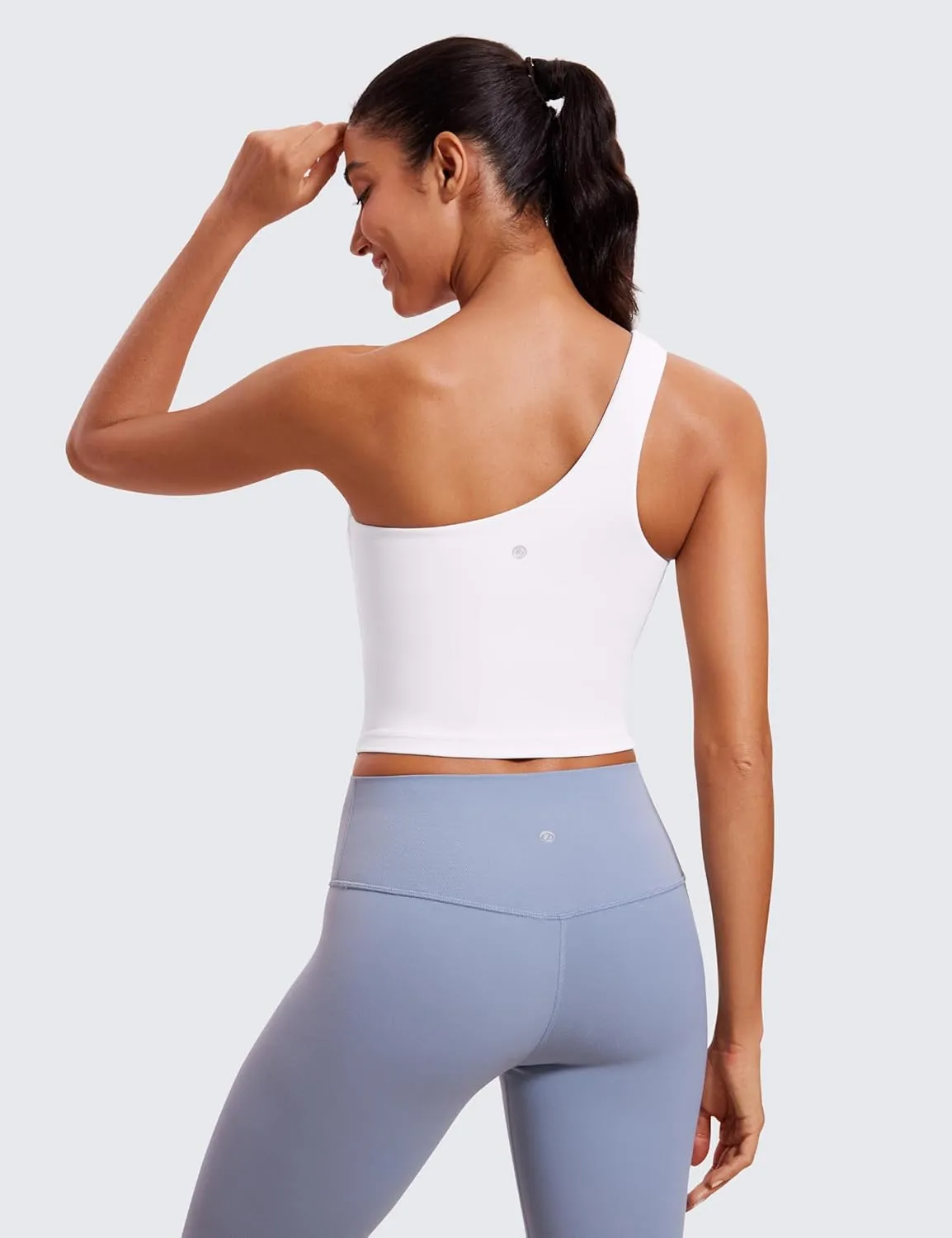 CRZ YOGA Butterluxe One Strap Longline Sports Bra for Women - Asymmetrical Yoga Crop Padded Workout Tanks