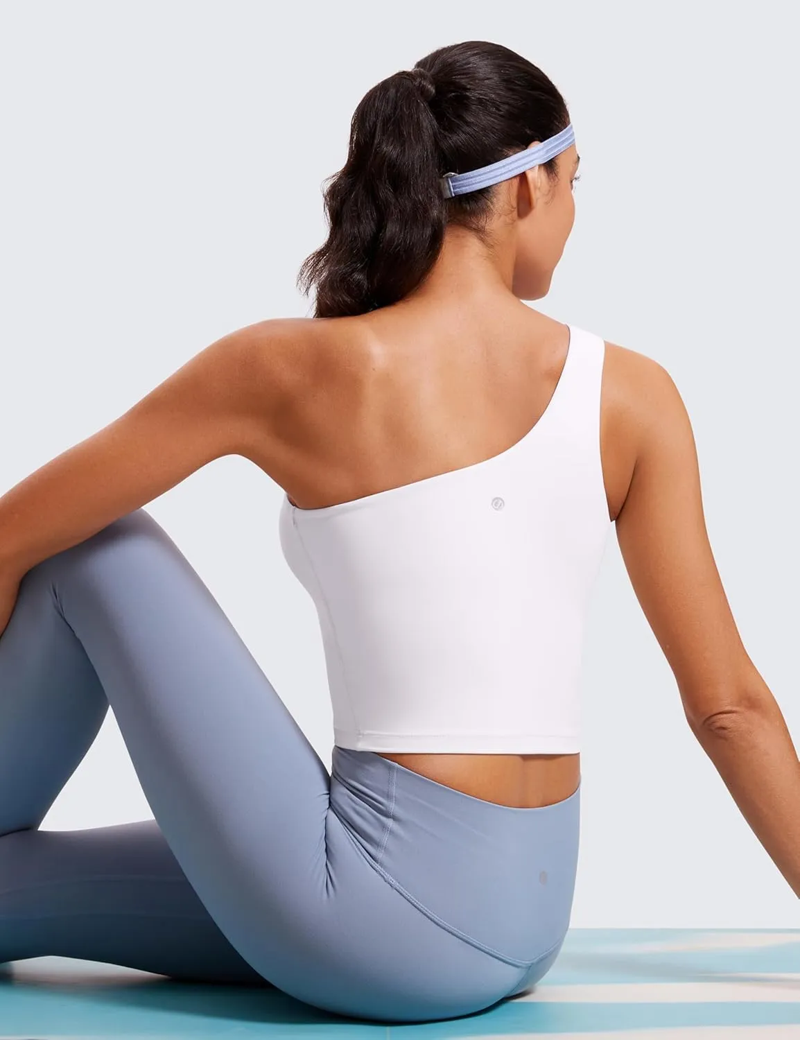 CRZ YOGA Butterluxe One Strap Longline Sports Bra for Women - Asymmetrical Yoga Crop Padded Workout Tanks