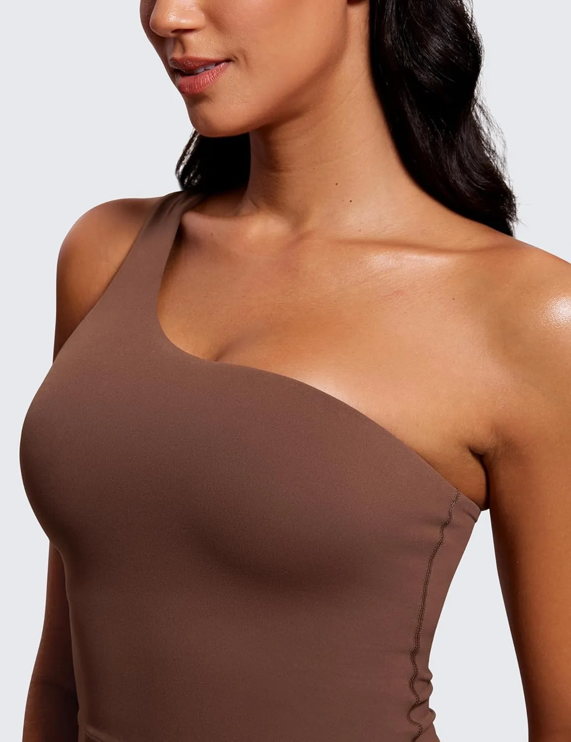CRZ YOGA Butterluxe One Strap Longline Sports Bra for Women - Asymmetrical Yoga Crop Padded Workout Tanks