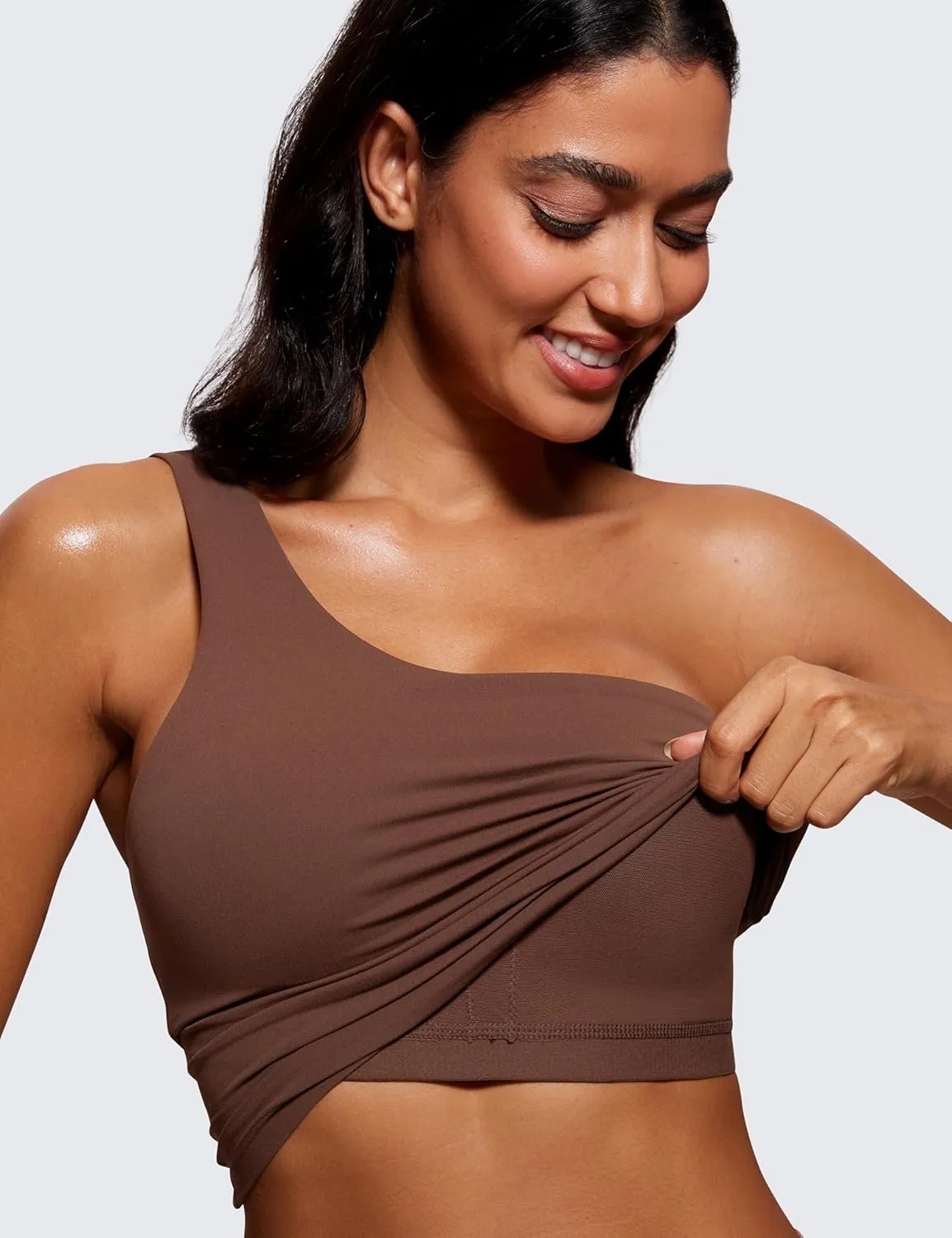 CRZ YOGA Butterluxe One Strap Longline Sports Bra for Women - Asymmetrical Yoga Crop Padded Workout Tanks