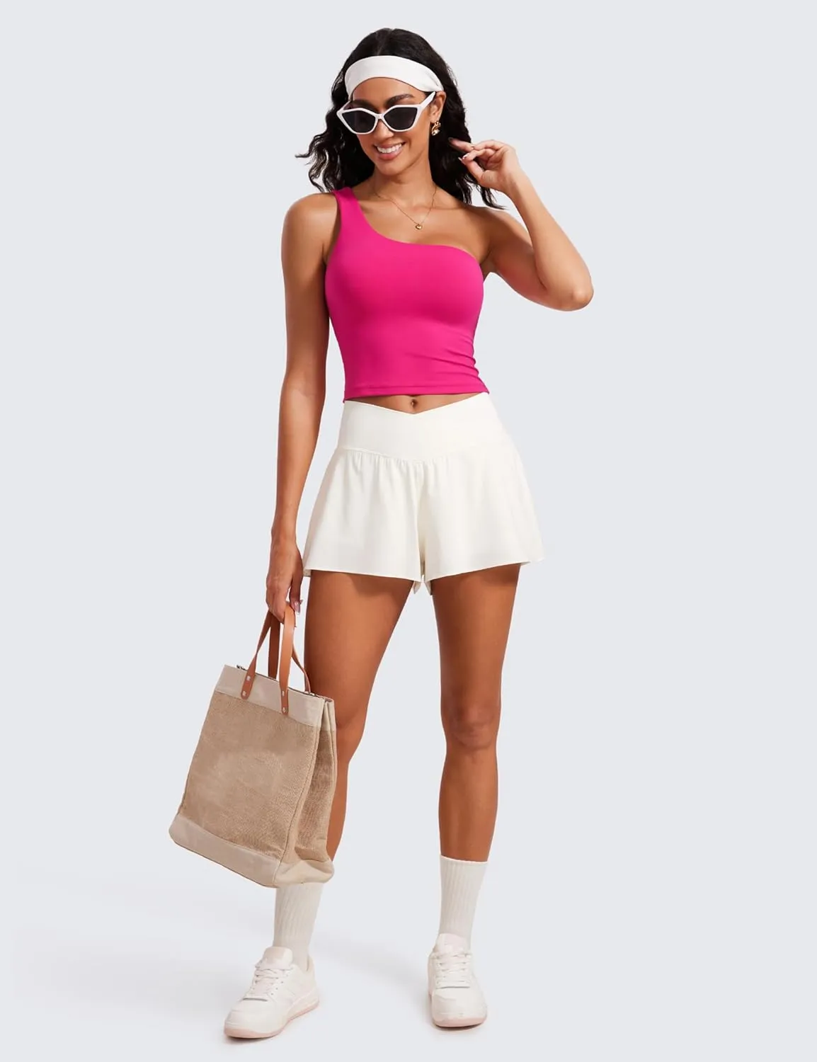 CRZ YOGA Butterluxe One Strap Longline Sports Bra for Women - Asymmetrical Yoga Crop Padded Workout Tanks