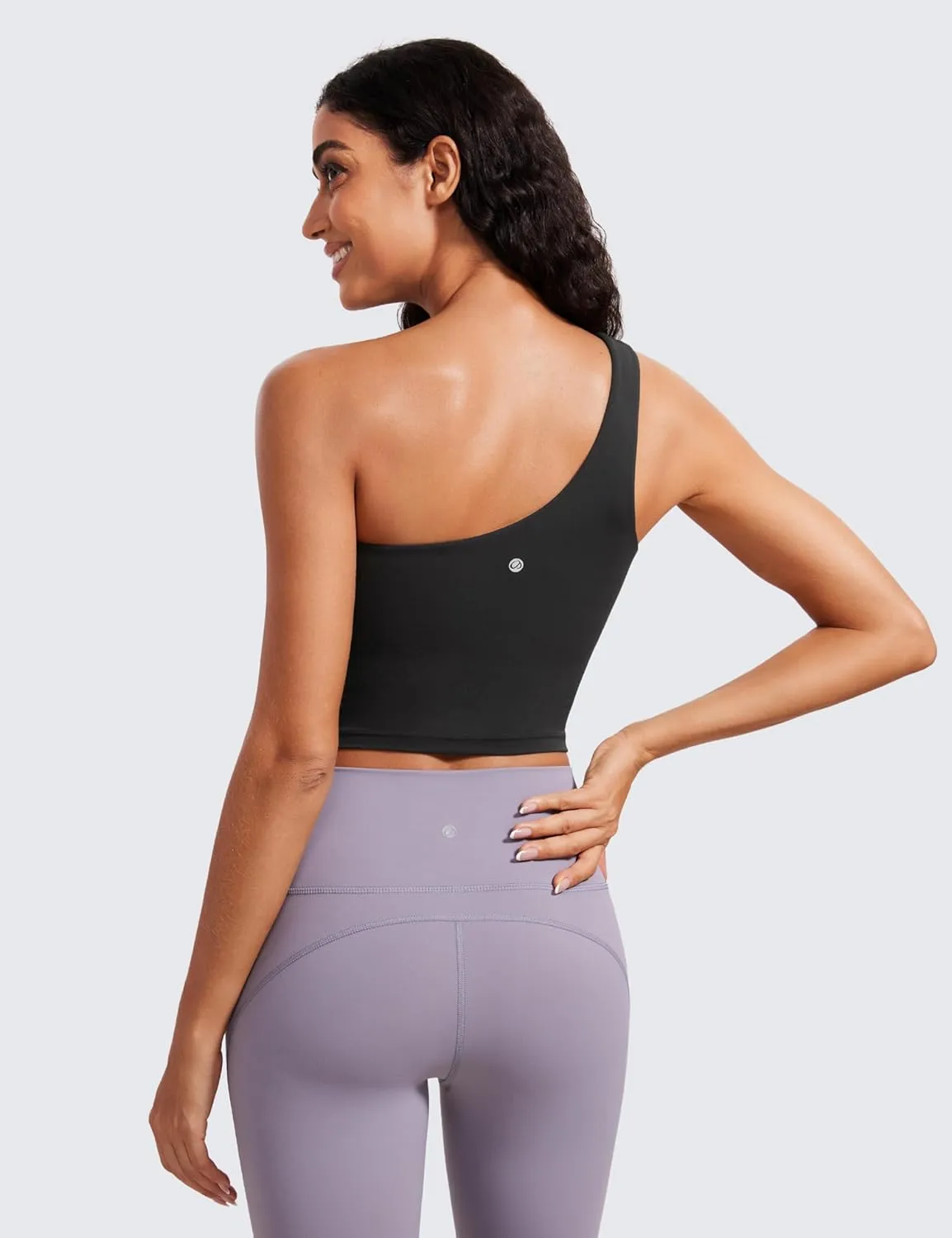 CRZ YOGA Butterluxe One Strap Longline Sports Bra for Women - Asymmetrical Yoga Crop Padded Workout Tanks