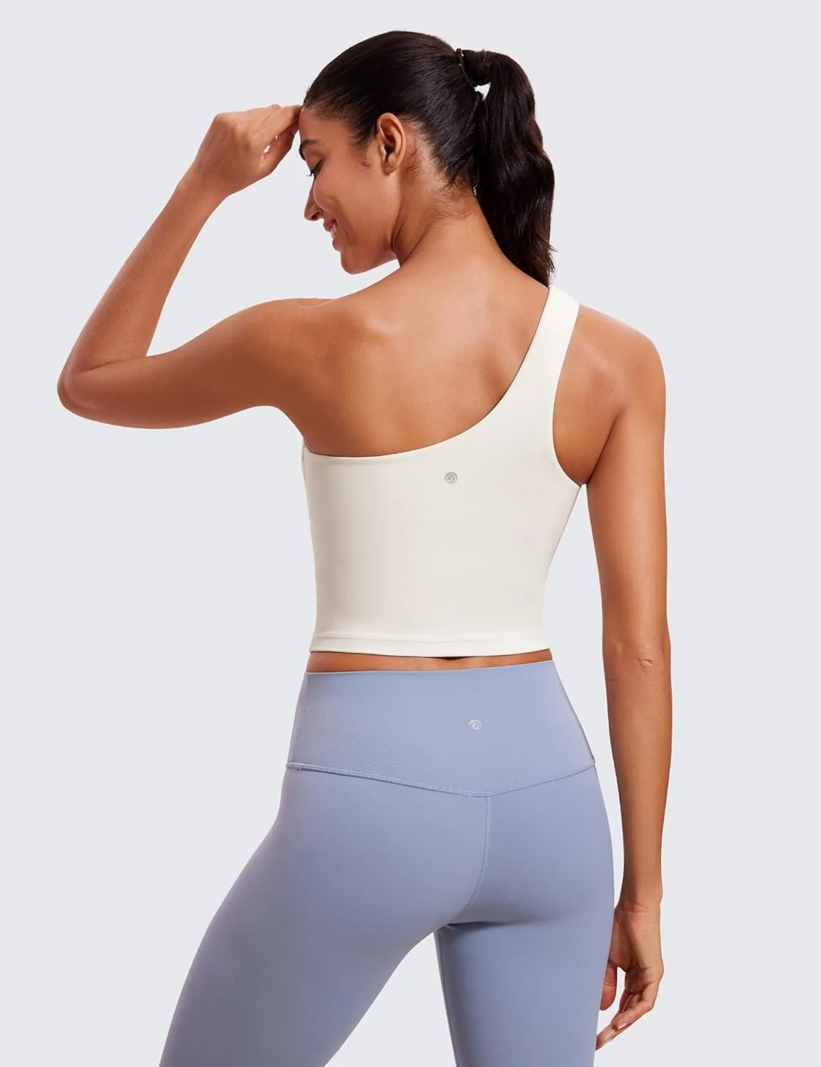 CRZ YOGA Butterluxe One Strap Longline Sports Bra for Women - Asymmetrical Yoga Crop Padded Workout Tanks