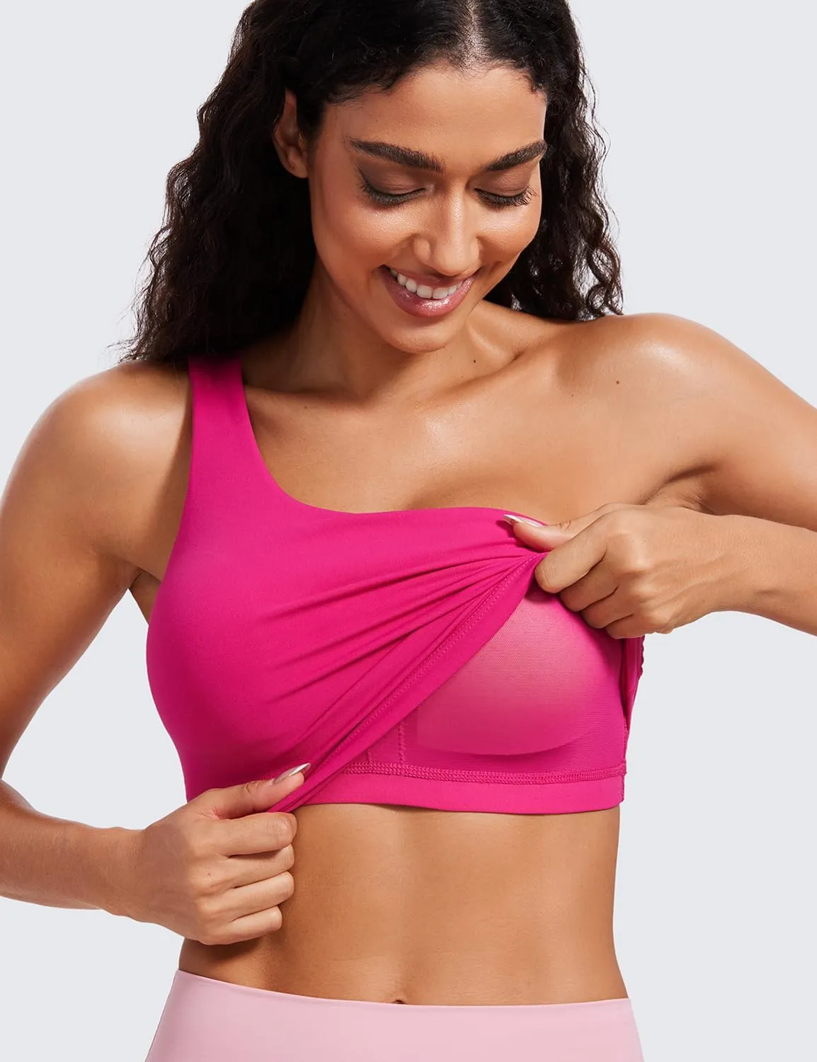 CRZ YOGA Butterluxe One Strap Longline Sports Bra for Women - Asymmetrical Yoga Crop Padded Workout Tanks