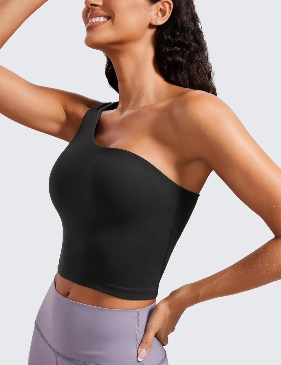 CRZ YOGA Butterluxe One Strap Longline Sports Bra for Women - Asymmetrical Yoga Crop Padded Workout Tanks