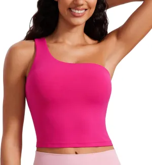 CRZ YOGA Butterluxe One Strap Longline Sports Bra for Women - Asymmetrical Yoga Crop Padded Workout Tanks