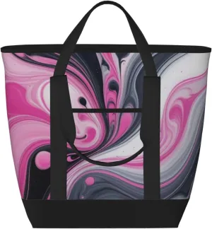 Cute Abstract Ink Marble Gray Artistic Printed Travel Tote Bag for Women,Large Capacity Insulated Tote Bags for Work and Shopping