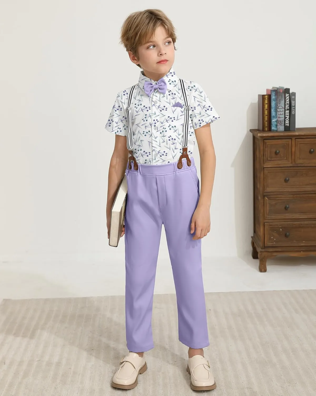 DISAUR Boys Suits 3 Pieces Formal Dress Shirt with Bowtie Suspender Pants Boy Gentleman Outfits Set 4-8 Years