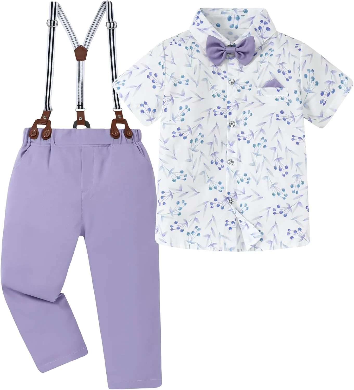 DISAUR Boys Suits 3 Pieces Formal Dress Shirt with Bowtie Suspender Pants Boy Gentleman Outfits Set 4-8 Years