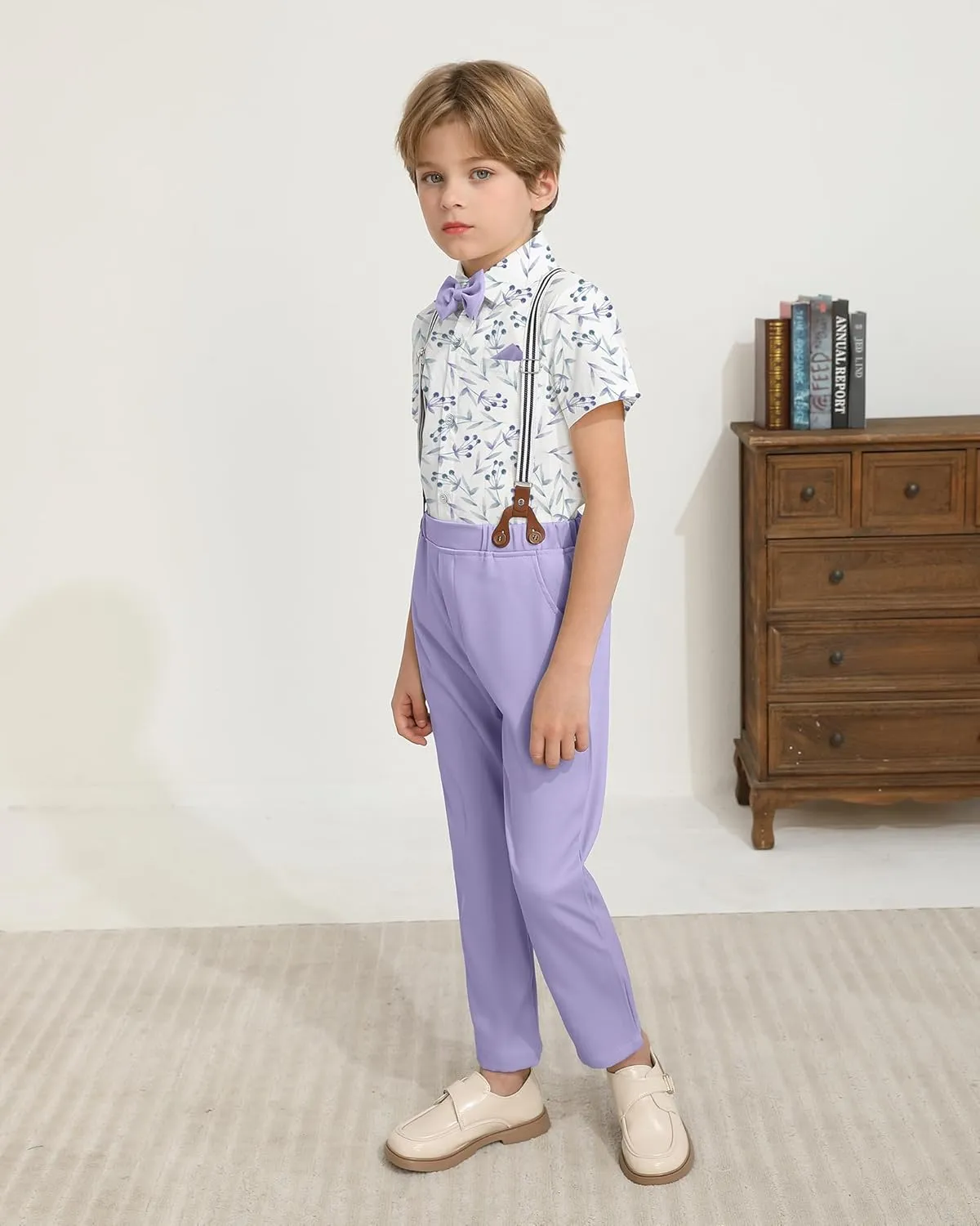 DISAUR Boys Suits 3 Pieces Formal Dress Shirt with Bowtie Suspender Pants Boy Gentleman Outfits Set 4-8 Years