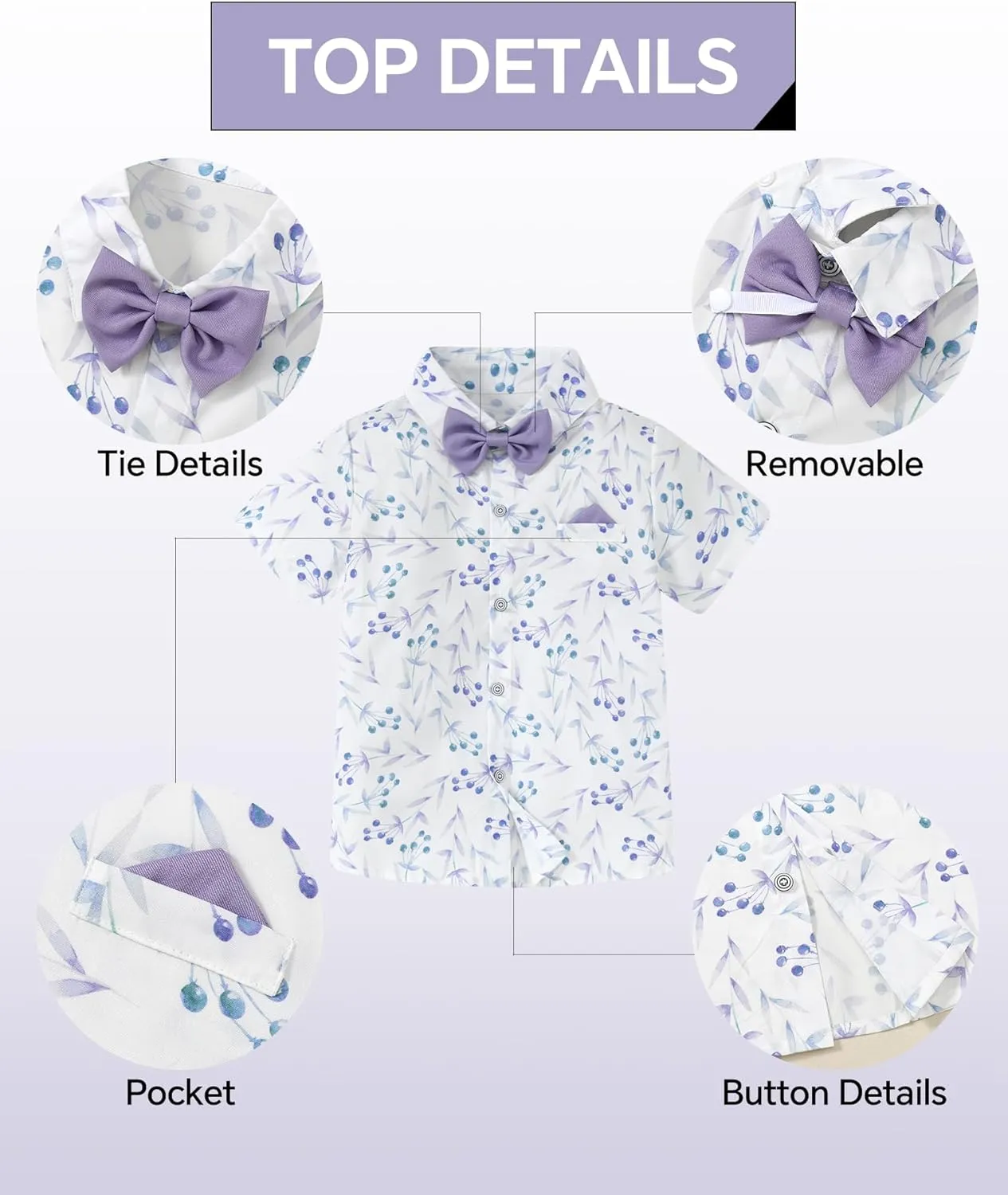 DISAUR Boys Suits 3 Pieces Formal Dress Shirt with Bowtie Suspender Pants Boy Gentleman Outfits Set 4-8 Years