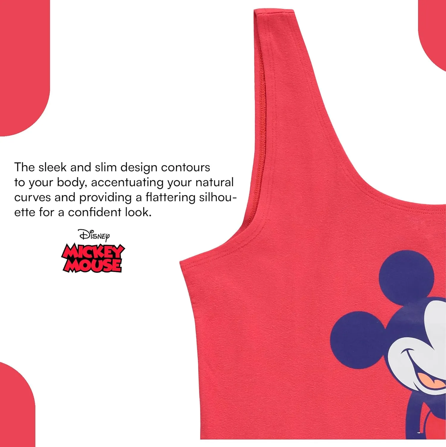 Disney Ladies Mickey & Minnie Mouse Bodysuit - Classic Mickey & Minnie Mouse Racer Back Tank Top Bodysuit Shapewear
